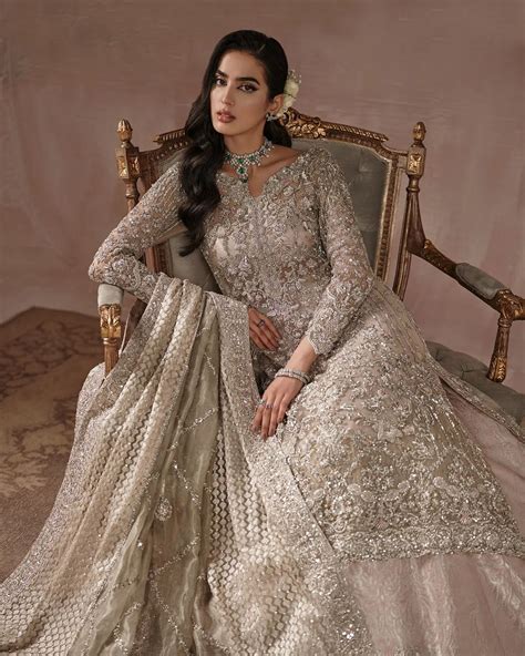 Lehenga Kameez Dupatta Silver Bridal Dress Pakistani – Nameera by Farooq