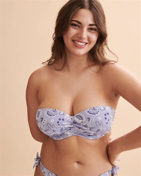 TURQUOISE COUTURE Blue Floral D Cup Bandeau Bikini Top - Light blue ...