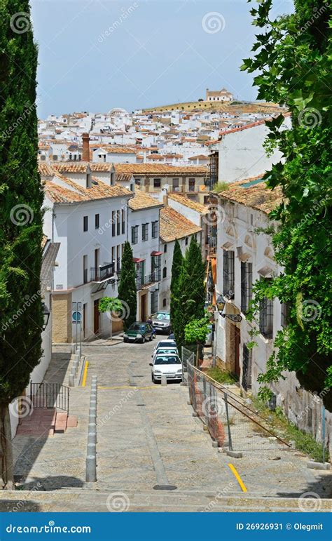 Steep Street of Spanish White Town Antequera Stock Image - Image of ...