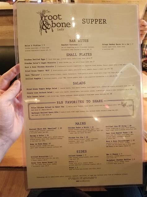 Menu at Root & Bone - Indianapolis restaurant, Indianapolis