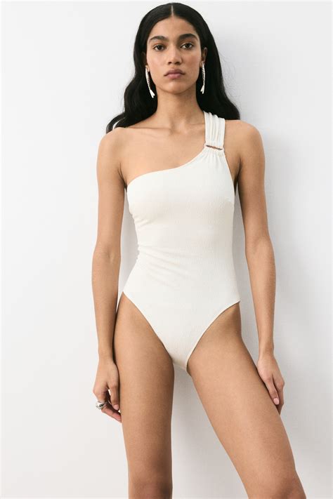 Padded-cup one-shoulder swimsuit - Wit - DAMES | H&M NL