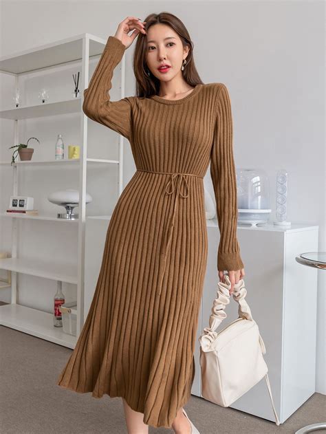 Ribbed Knit Belted Sweater Dress | Looks, Moda feminina, Moda