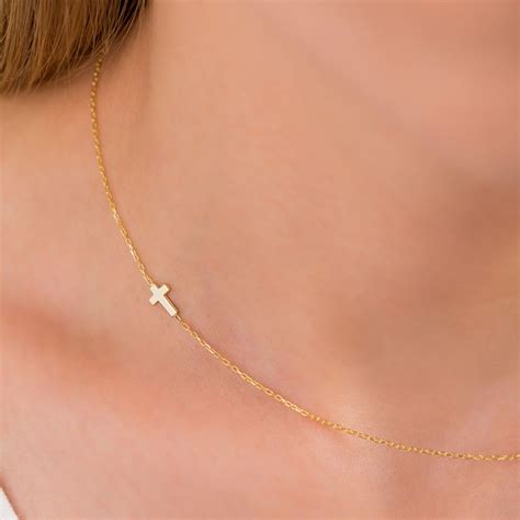 14K Gold Sideways Cross Necklace - silveristicjewelry