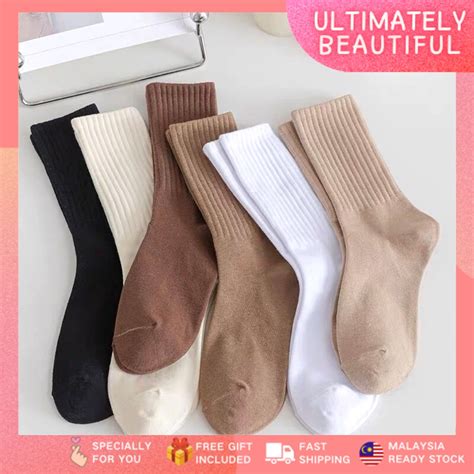 [Ready Stock] Ultimately Beautiful 1 Pair Plain Brown Series Sock Crew ...
