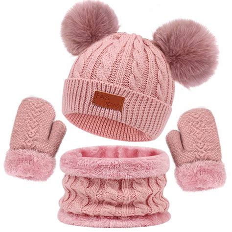 Lilgiuy Kids Winter Pom Pom Hats Gloves Scarf Set for Girls Boys ...