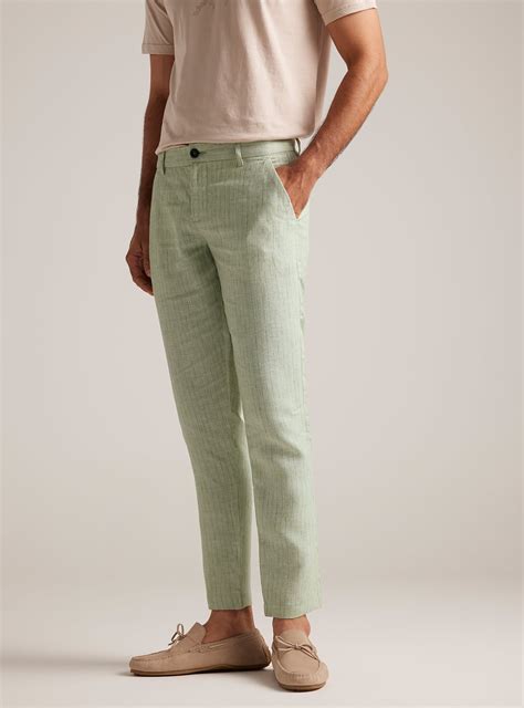 Buy Celadon Stripe Linen Pants | Casual Green Stripe Chino for Men ...