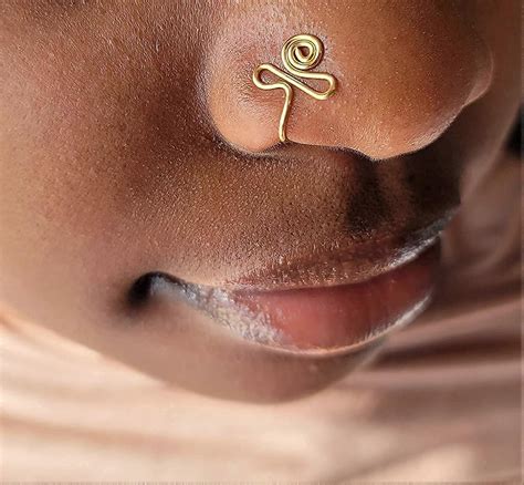 African Nose Cuff - Non-Piercing Gold Nose Ring, Clip-On Nose Ring for ...