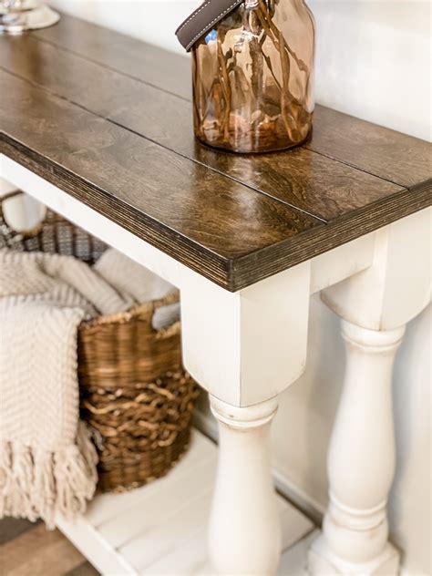 Entry table with baluster legs in white with warm brown top | Entry ...