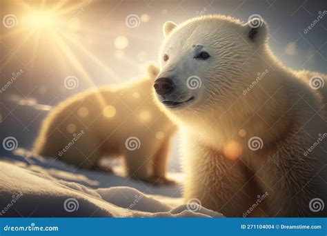 Polar Bear at Antarctica on Sunset Sky Background. Animal and Nature ...