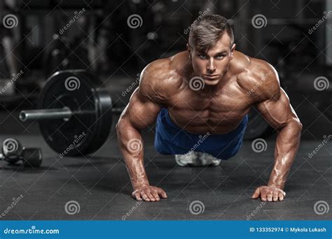 Muscular Man Working Out in Gym Doing Push-ups Exercises, Strong Male ...