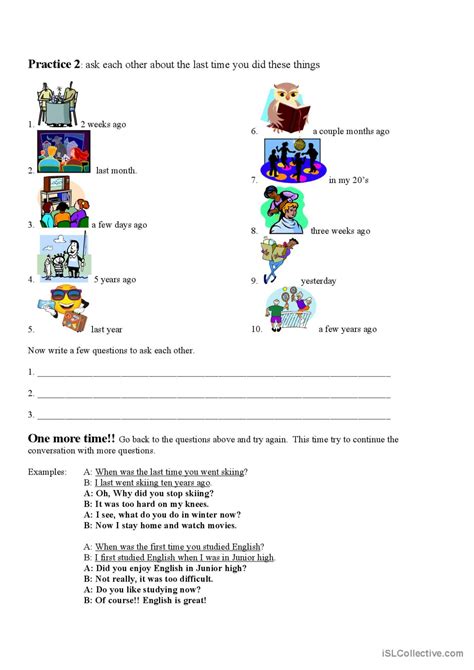 First time / Last time: English ESL worksheets pdf & doc