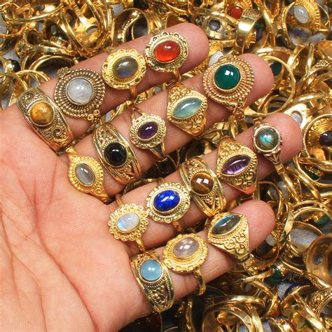 Gold Plated Rings, Assorted Crystal Handmade Gold Plated Ring for Women ...