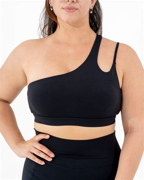 Lina Butter-Soft One-Shoulder Sports Bra Black – Atraka Activewear