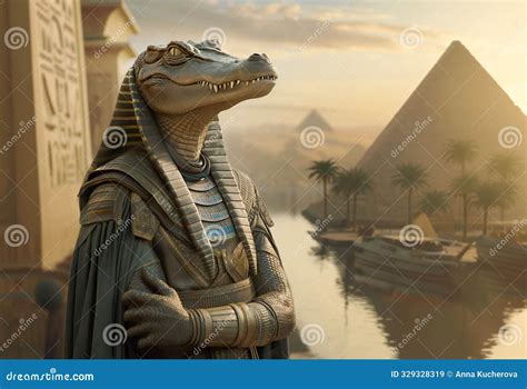 Crocodile-headed Egyptian God Sobek Standing by the Nile Stock ...