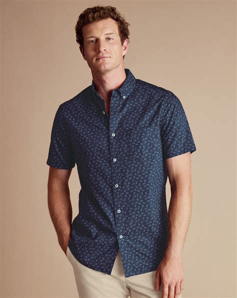 Men's Button-Down Collar Non-Iron Stretch Ditsy Floral Print Cotton ...