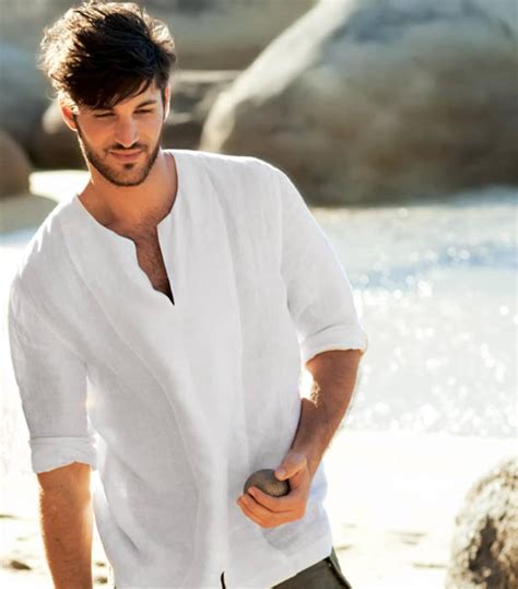 Buy Mens White Linen Shirt Men Long Sleeve Linen T Shirt Men's Linen ...