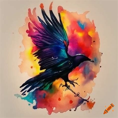 Aquarel Raven Tatoeage
