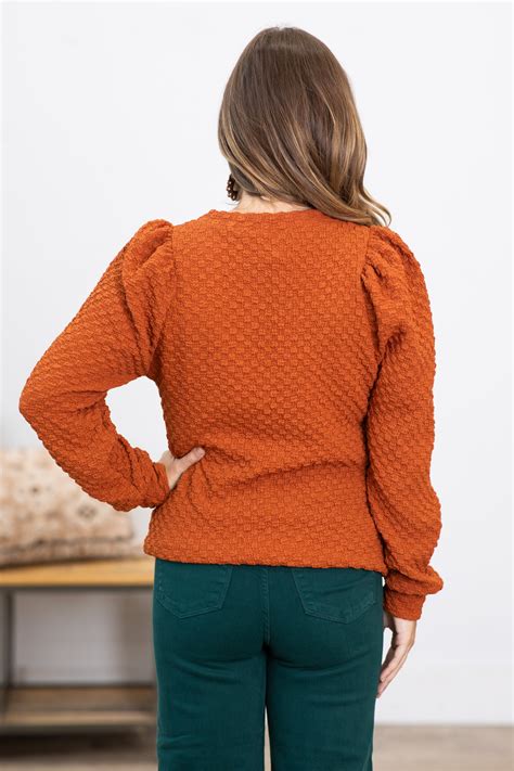 Burnt Orange Textured Long Sleeve Top · Filly Flair
