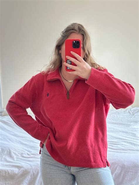 Ralph Lauren Faded Red Quarter Zip Sweater, Red Polo Sweater, Red Ralph ...