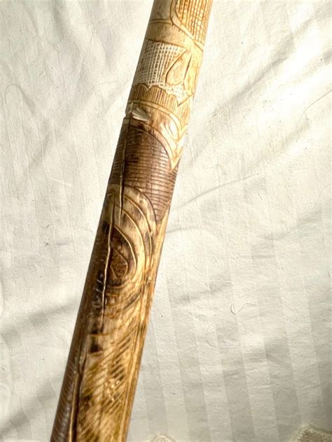 Antique Bamboo Walking Stick, Hand Carved Japanese Cane. Monogram ...