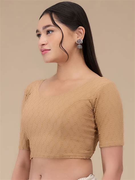 Party Wear Beige and Brown color Lycra fabric Blouse : 1968373
