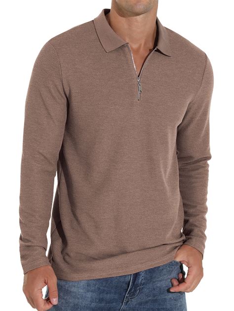 GIRUNS Men's Waffle Knit Long Sleeve Casual Quarter Zip Polo Shirts ...