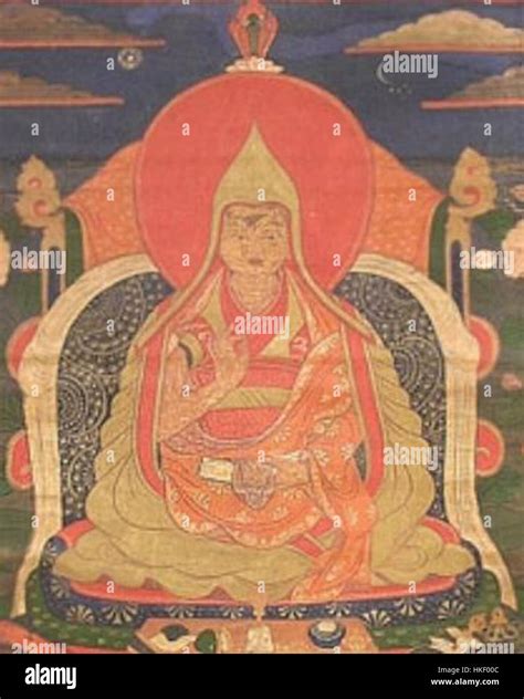 A painting of the 1st Dalai Lama, Gendun Drup (1391–1474), a key figure ...