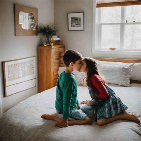 Siblings kiss at home in bedroom by Micah Betzner - Playground