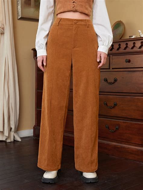 SHEIN MOD Seam Front Wide Leg Corduroy Trousers | SHEIN UK
