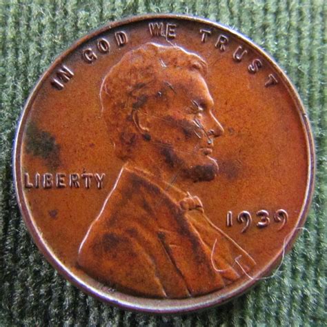USA American 1939 1 Cent Wheat Lincoln Coin - Almost Circulated ...