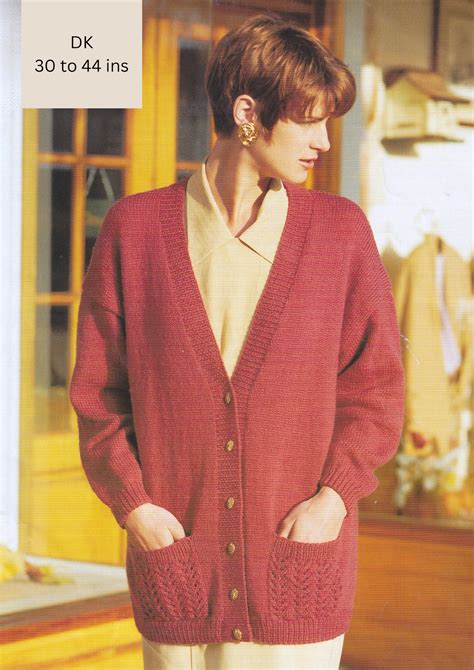 Ladies Long Cardigan Knitting Pattern DK / 8 Ply Yarn Womens Cardigan ...