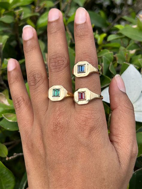 Customizable Blue Sapphire Signet Pinky Finger Ring in 14kt Solid ...