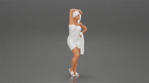 3D file Sexy woman after shower wearing bathrobe holding bath towel・3D print model to download・Cults