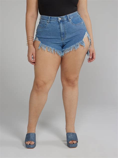 Plus Size High Rise Distressed Denim Shorts with Hi-Lo Hem | Fashion to ...