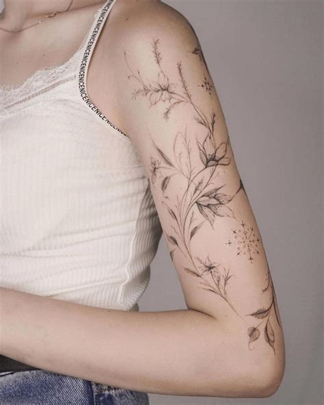 Feminine Shoulder Tattoos, Shoulder Sleeve Tattoos, Floral Tattoo ...