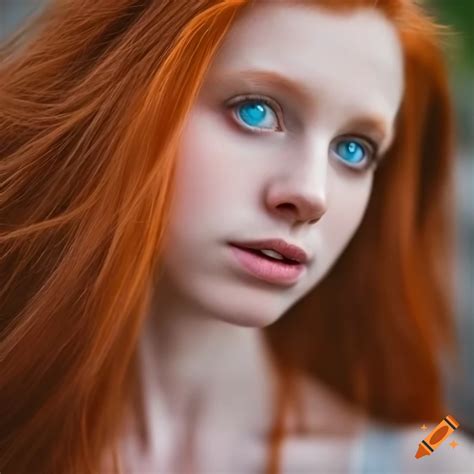 Highly detailed portrait of a beautiful blue-eyed, redhead young woman