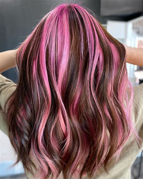 Pink Highlights In Straight Blonde Hair