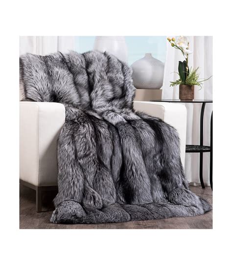 Full Pelt Silver Fox Fur Blanket for Luxurious Home Decor at FurSource.com