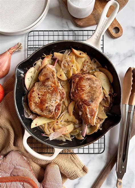 Skillet Pork Chops with Sauteed Shallot and Apple - Laura Loves to Cook