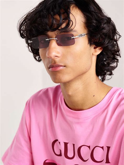 GUCCI EYEWEAR Rectangular-Frame Rimless Silver-Tone Sunglasses for Men ...