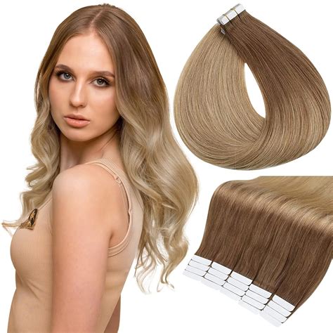 Amazon.com : Full Shine 12 Inch Tape in Hair Extensions Tape in Real ...