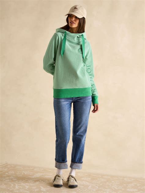 Rushton Green Stripe Cotton Cowl Neck Hoodie | Joules