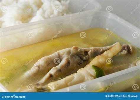 Chicken Leg Soup and White Rice and Chili Sauce Stock Photo - Image of ...