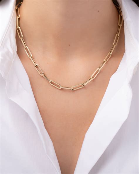 14k Gold Extra Large Paper Clip Chain Necklace - Zoe Lev Jewelry