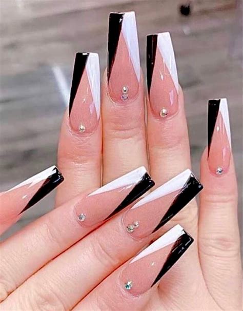 KIMA White and Black Nails-glue on Nails-french Nails-aesthetic Nails ...