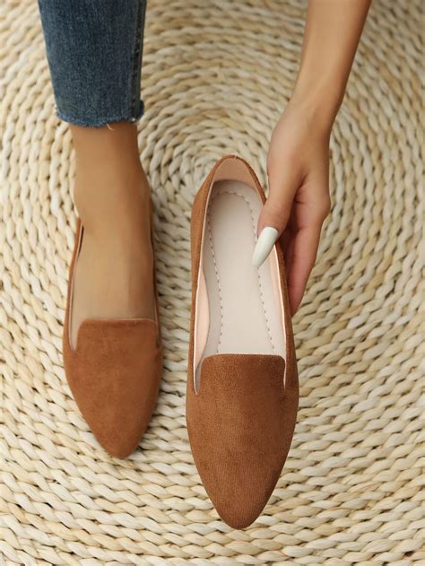 Women Ballets Faux Suede Point Toe Elegant Flats For Commute Brown ...