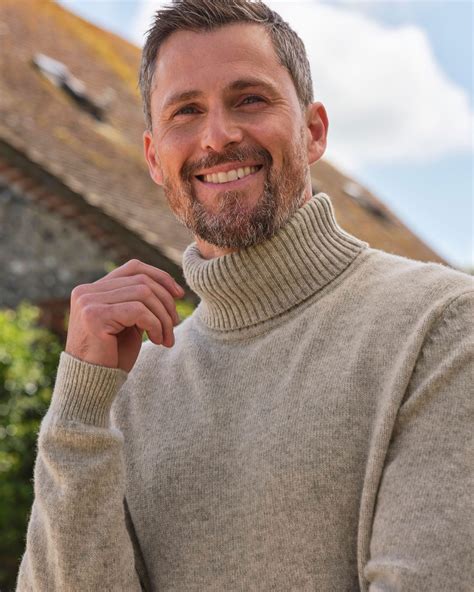 Oatmeal | Mens Lambswool Polo Neck Jumper | WoolOvers UK