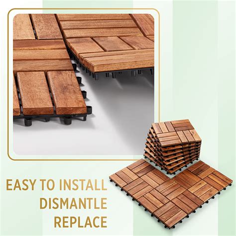 Buy Hardwood Interlocking Patio Deck Tiles (Pack of 10, 12" x 12 ...