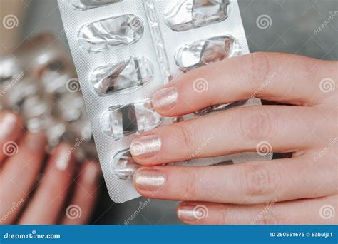 Lack of Medicines.Empty Shiny Blisters from Medicines in Female Hands ...
