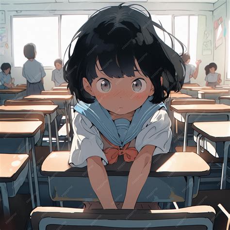 Premium Photo | Anime girl sitting on a desk in a classroom with other ...